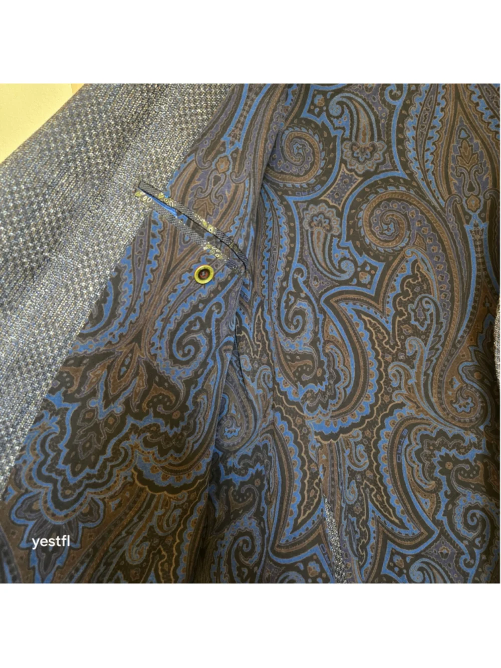 Etro Sport Coat Blazer, Grey and Blue, Paisley Lining 54 44R wool linen silk